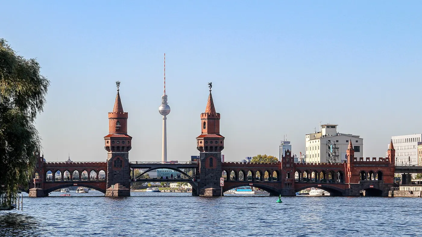 The Oberbaumbrücke over the Spree in Berlin at dusk