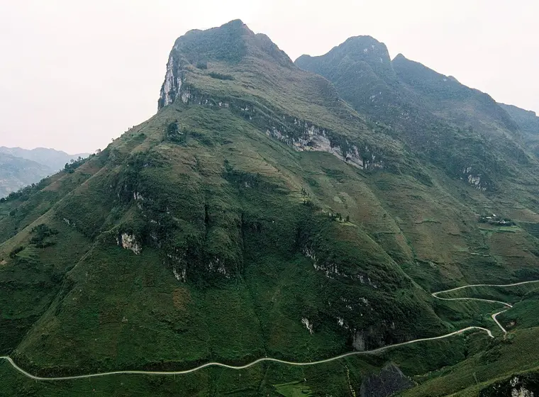 Winding road over the Ma Pi Leng pass on the Ha Giang loop, northern Vietnam
